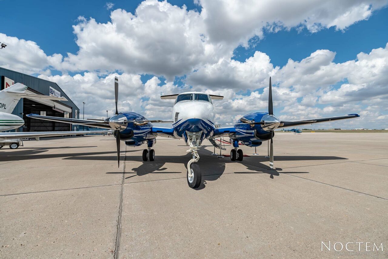 Front view of King Air E90 on the ground